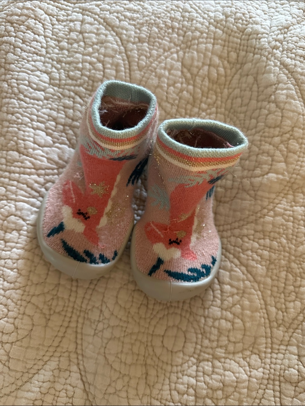 Collégien Toddler Sparkle Pink Floral Knit Slip-On Slipper Shoes